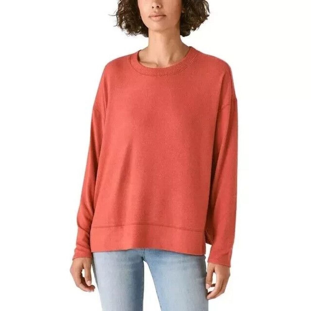 Lucky Brand Women's Size Medium Orange Cozy Crewneck Knit Pullover Sweater